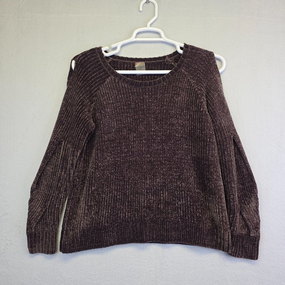 Calia By Carrie‎ Underwood Sweater Womens L Slit Cold Shoulder Sleeve Chenille